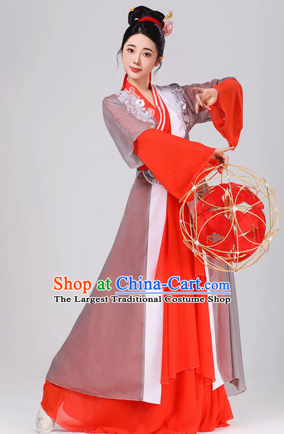China Song Dynasty Female Clothing Lantern Festival Performance Orange Hanfu Dress Chinese Classical Dance Costume