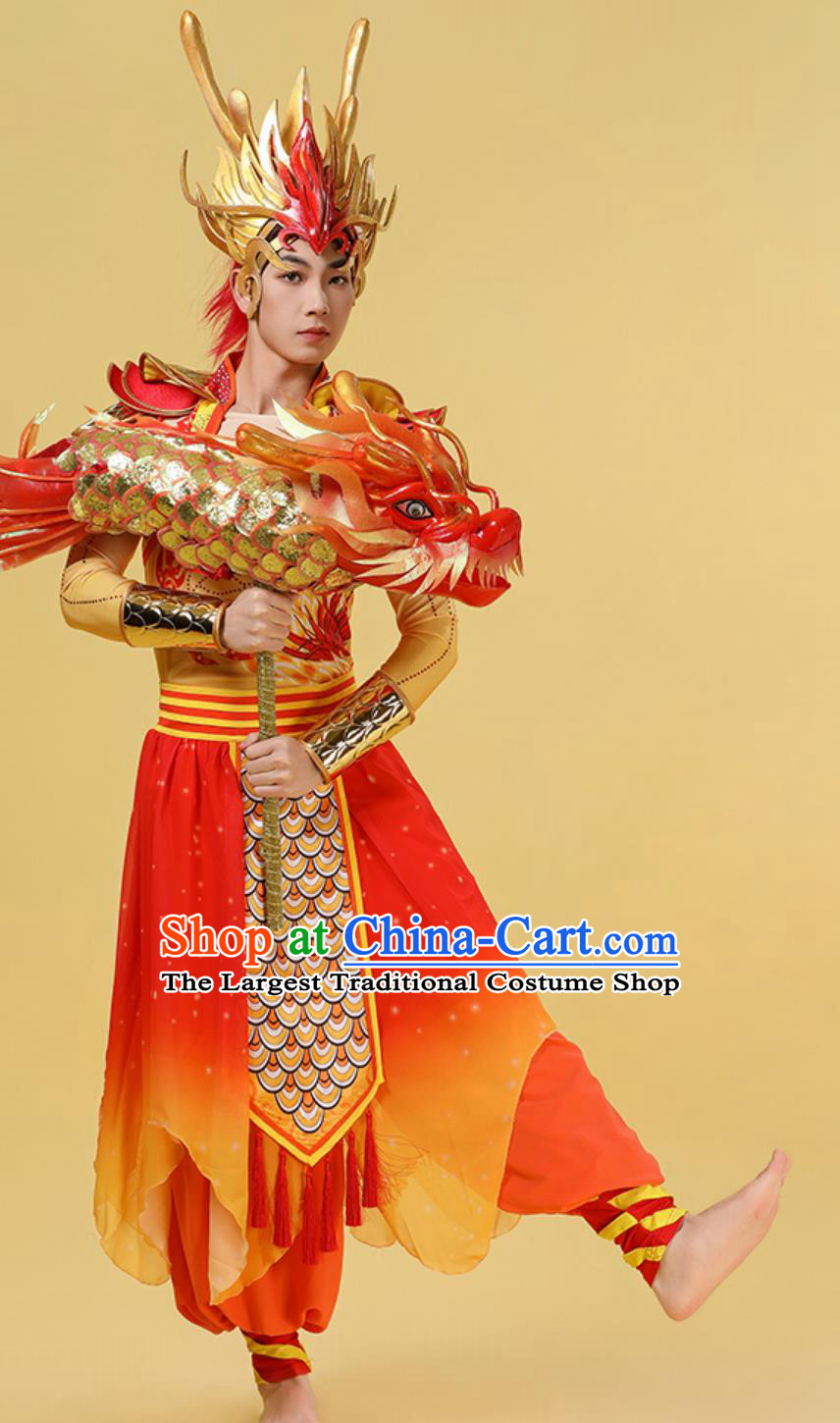 Chinese Spring Festival Gala Stage Performance Outfit China Drum Dance Costume Lantern Festival Male Dragon King Dance Clothing