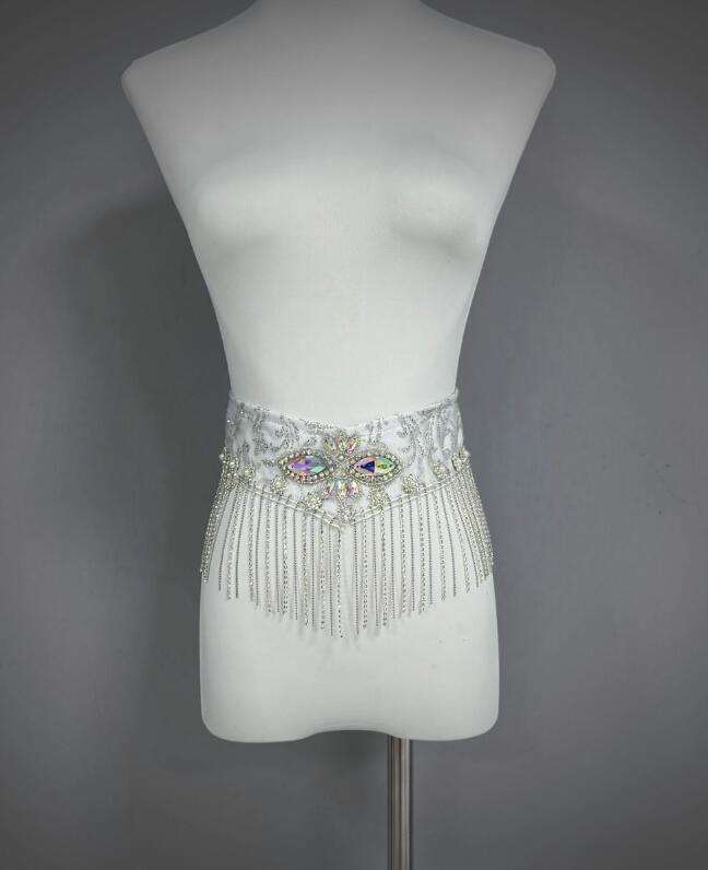 Handmade Folk Dance Silvery Tassel Waistband Chinese Classical Dance Belt