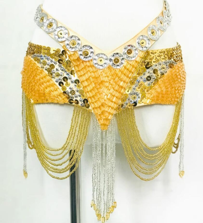 Top Handmade Belly Dance Waistband Traditional Indian Dance Golden Tassel Belt