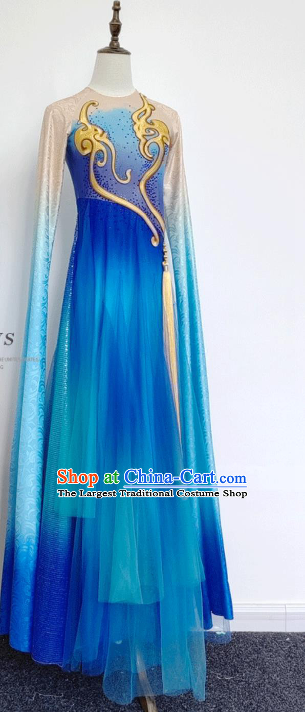 China Han Tang Dance Costume Chinese Classical Dance Clothing Long Sleeve Dance Blue Dress