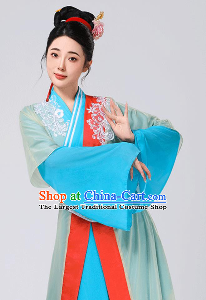 China Song Dynasty Woman Costume Chinese Traditional Blue Hanfu Dress Lantern Festival Classical Dance Clothing
