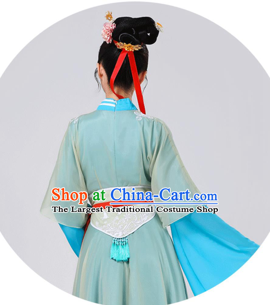 China Song Dynasty Woman Costume Chinese Traditional Blue Hanfu Dress Lantern Festival Classical Dance Clothing