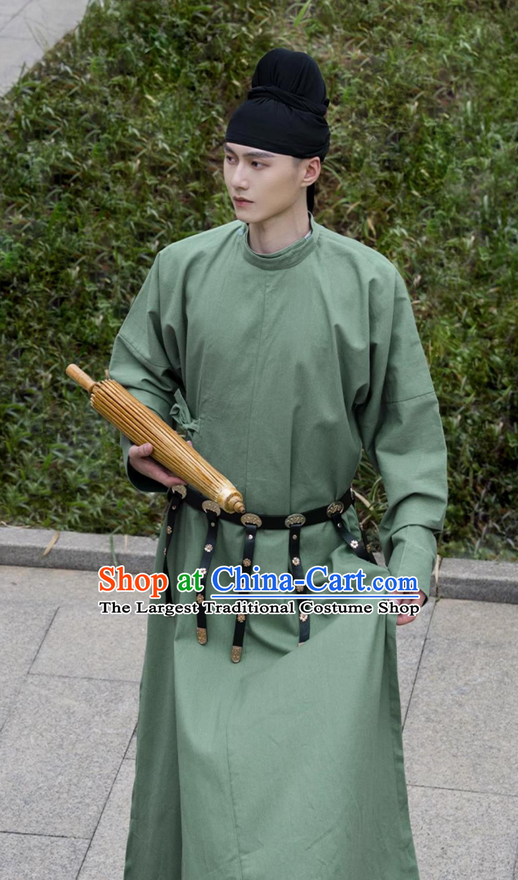 Chinese Tang Dynasty Swordsman Costume Traditional Green Hanfu Robe Ancient China Young Man Clothing