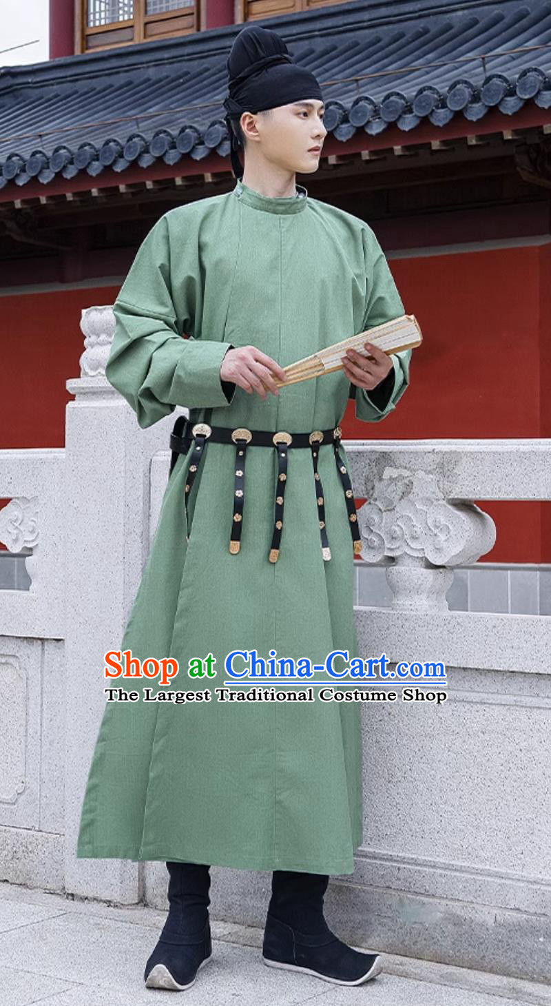 Chinese Tang Dynasty Swordsman Costume Traditional Green Hanfu Robe Ancient China Young Man Clothing