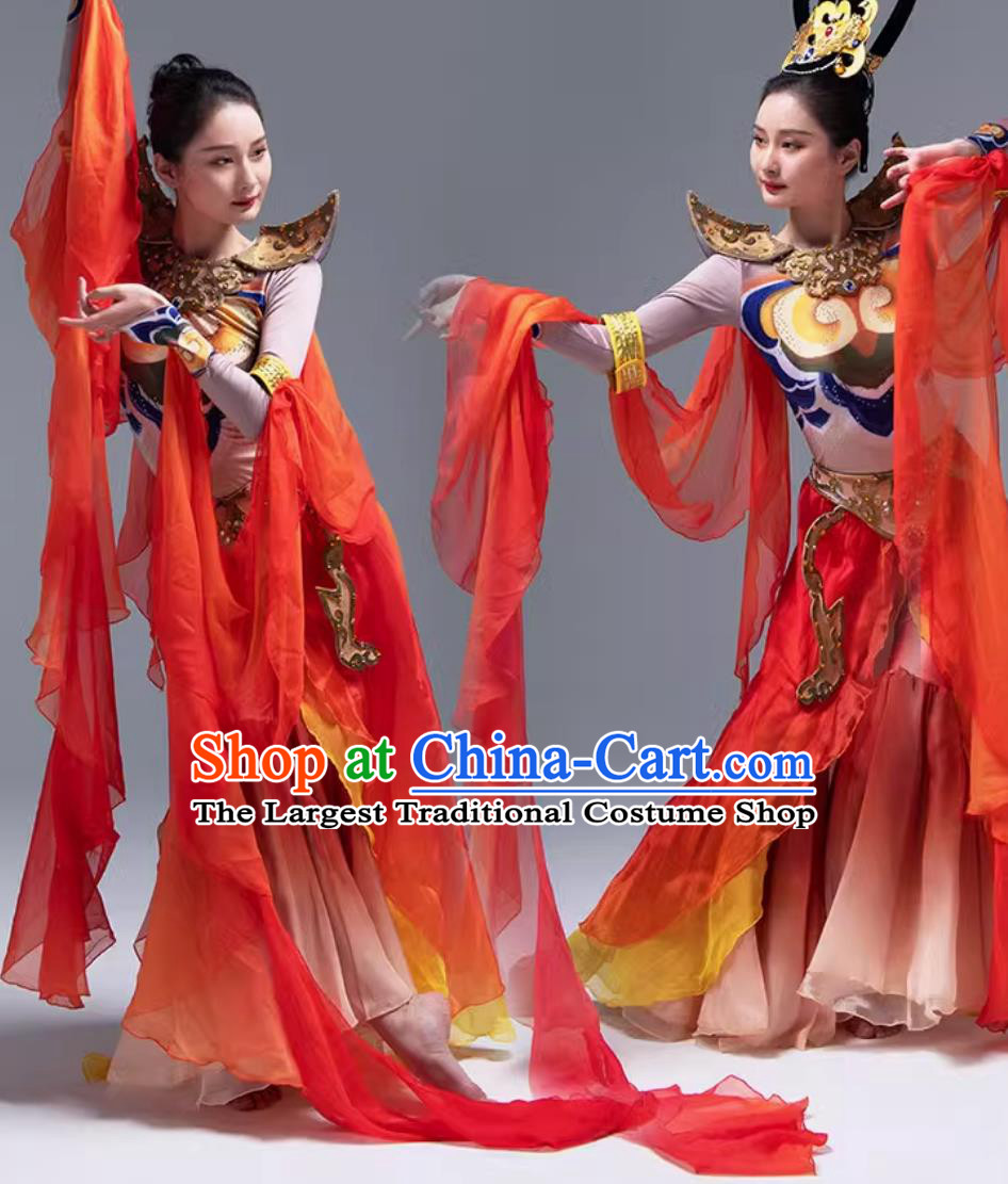 Chinese Thousand Hand Kwan Yin Dance Red Dress Dunhuang Flying Apsaras Dance Costume Women Group Stage Performance Clothing