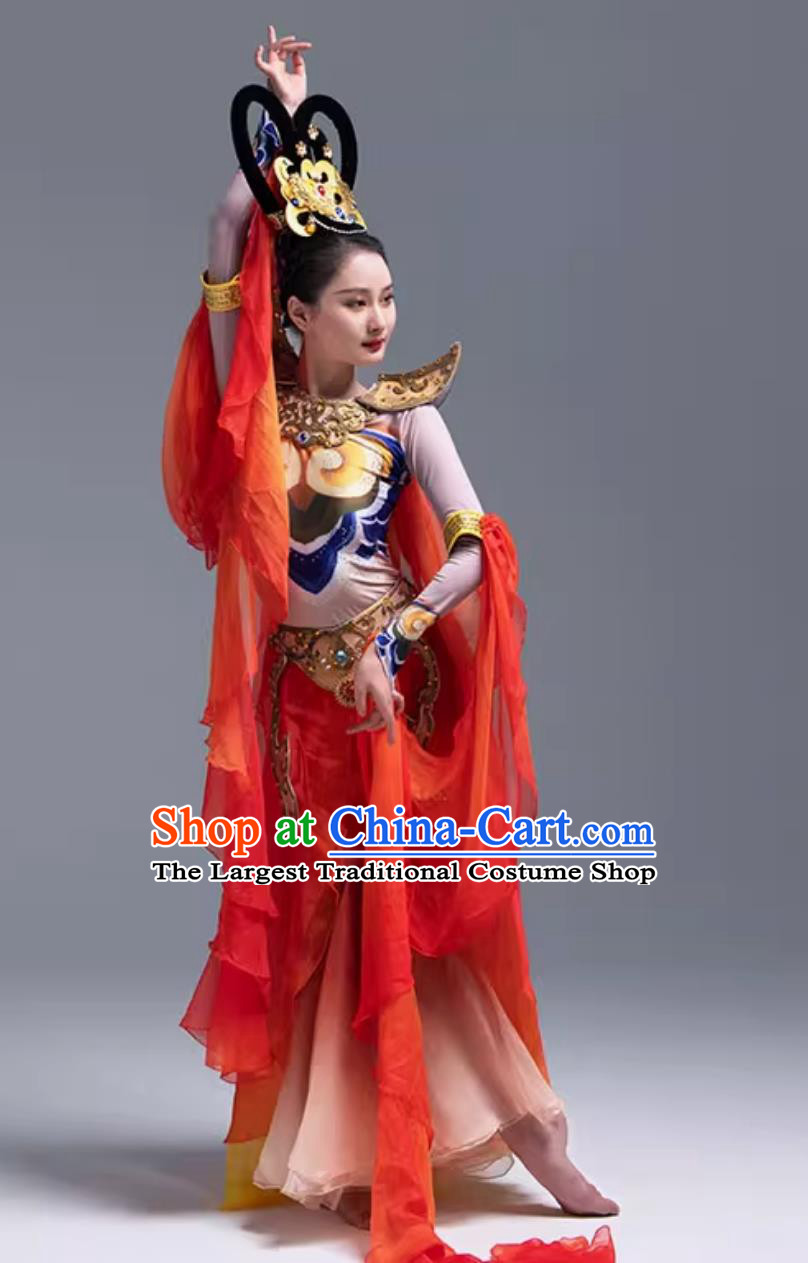 Chinese Thousand Hand Kwan Yin Dance Red Dress Dunhuang Flying Apsaras Dance Costume Women Group Stage Performance Clothing
