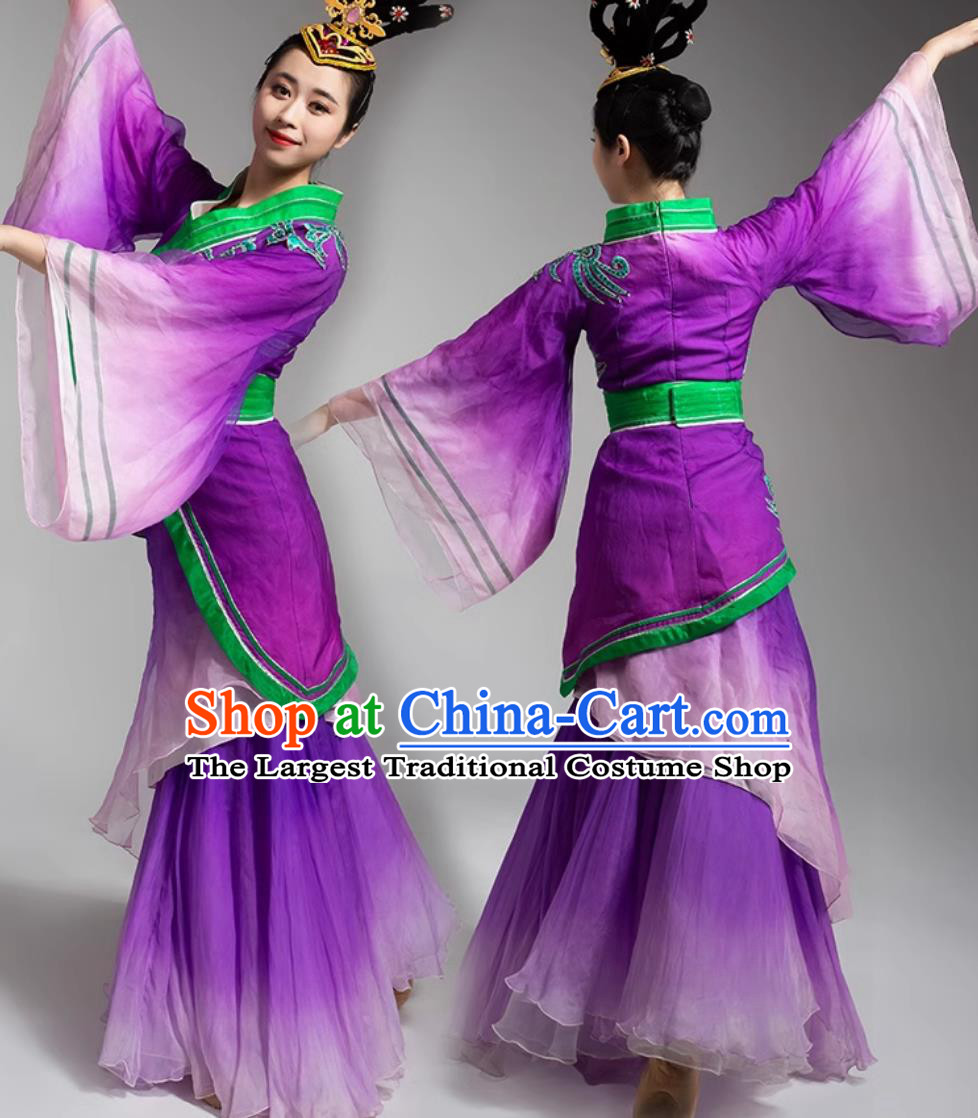 Women Group Stage Performance Clothing Chinese Classical Dance Purple Dress Zhi Fou Water Sleeve Dance Costume