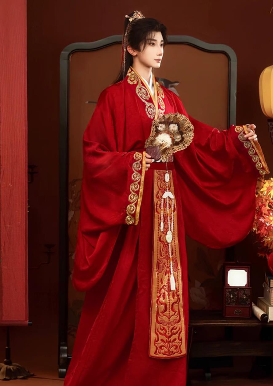 Chinese Hanfu Wedding Dresses Ancient Warring States Robes Bride and Groom Embroidery Costumes Complete Set