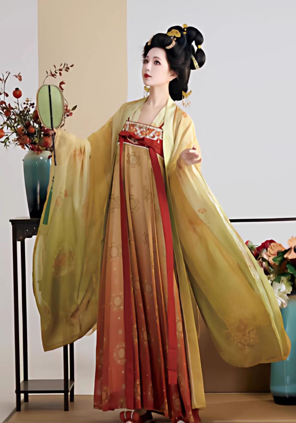 Traditional Chinese Clothing Ancient Tang Dynasty Hanfu Qixiong Dress Ruqun and Wide Sleeve Cape Set