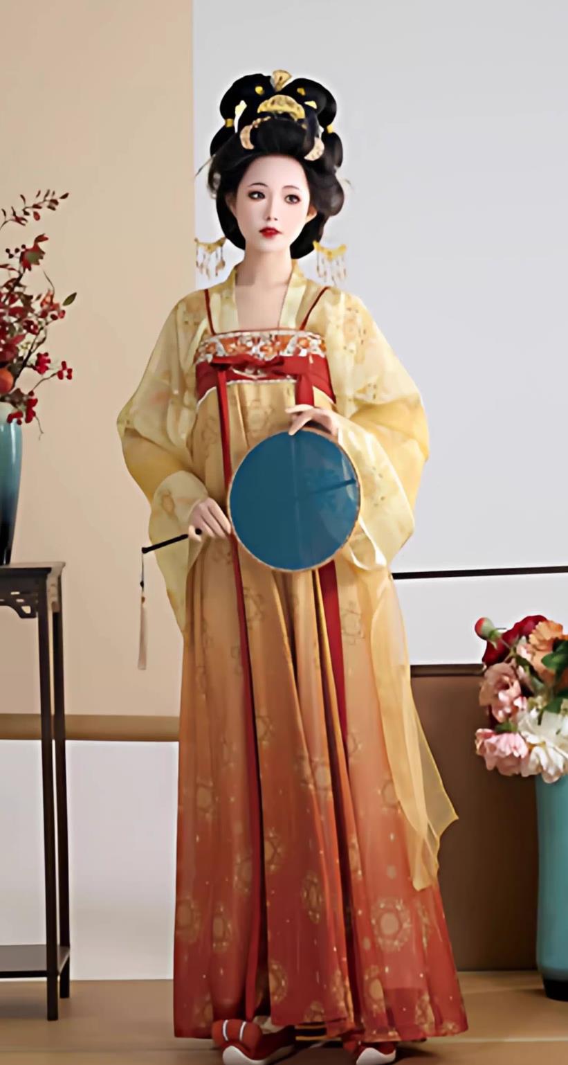 Traditional Chinese Clothing Ancient Tang Dynasty Hanfu Qixiong Dress Ruqun and Wide Sleeve Cape Set