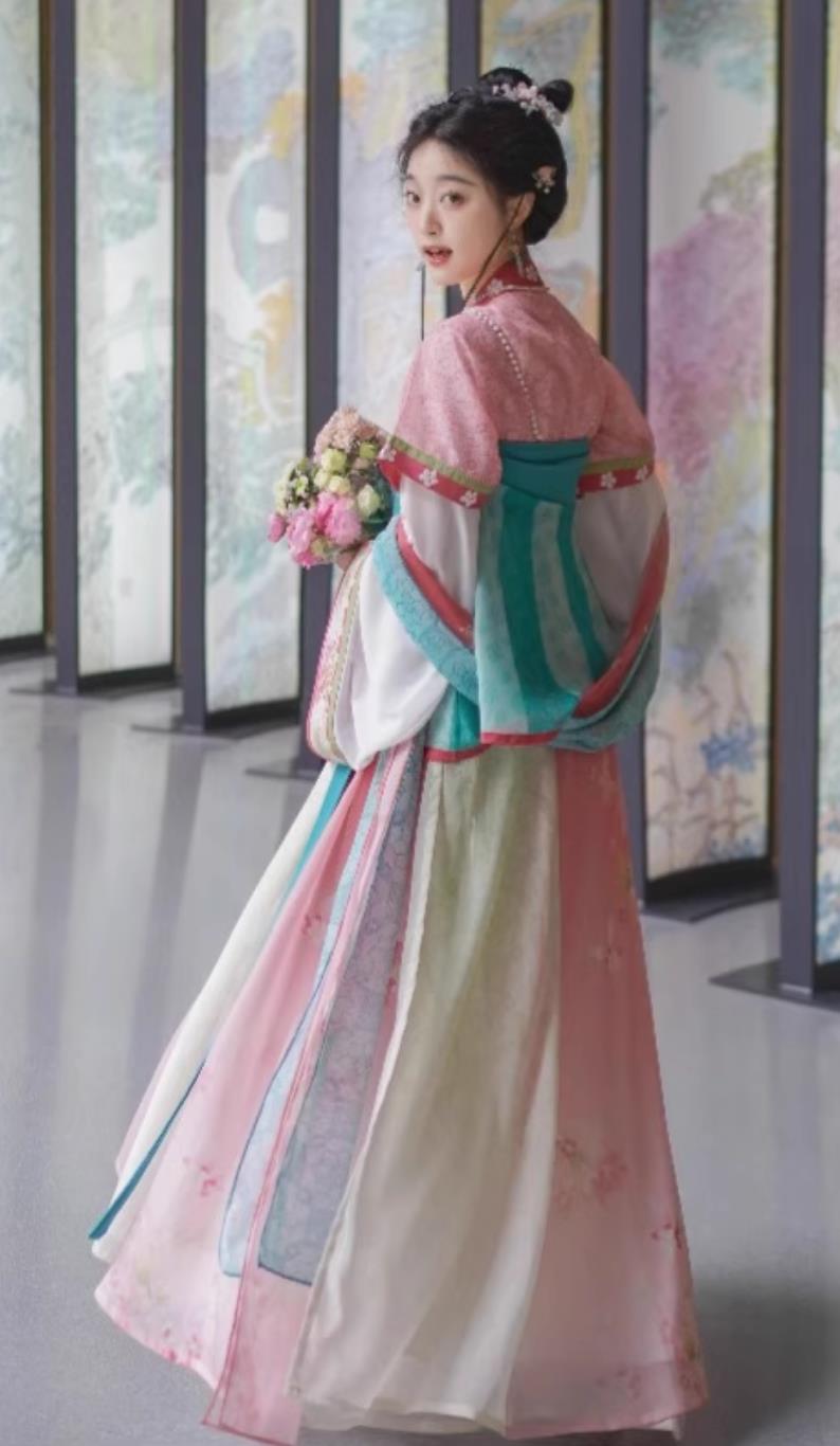 Tang Dynasty Hanfu Ruqun Traditional Chinese Costume  Embroidery Young Lady Pink Dress