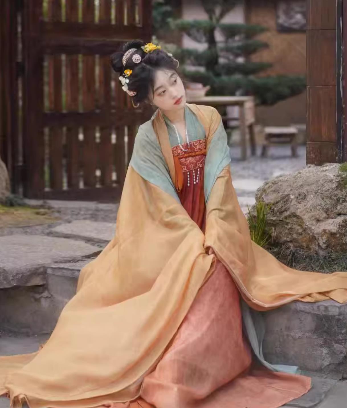 Traditional Chinese Costume Ancient Woman Qixiong Dress Tang Dynasty Hanfu Ruqun