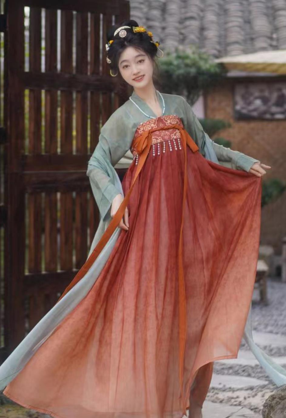 Traditional Chinese Costume Ancient Woman Qixiong Dress Tang Dynasty Hanfu Ruqun