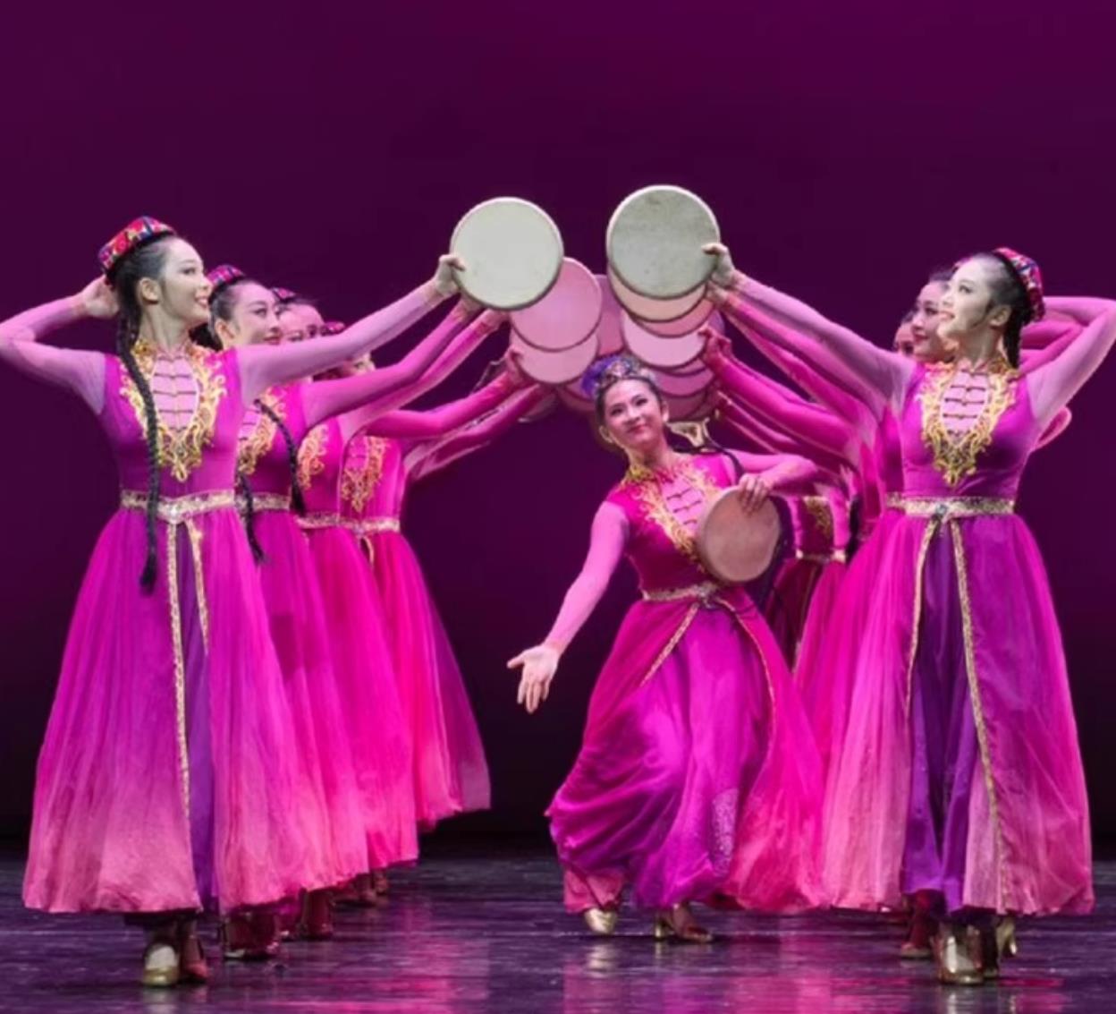 Where The Drumbeats Begin Dance Performance Costume Chinese Uyghur Dance Rosy Dress Xinjiang Ethnic Performance Attire