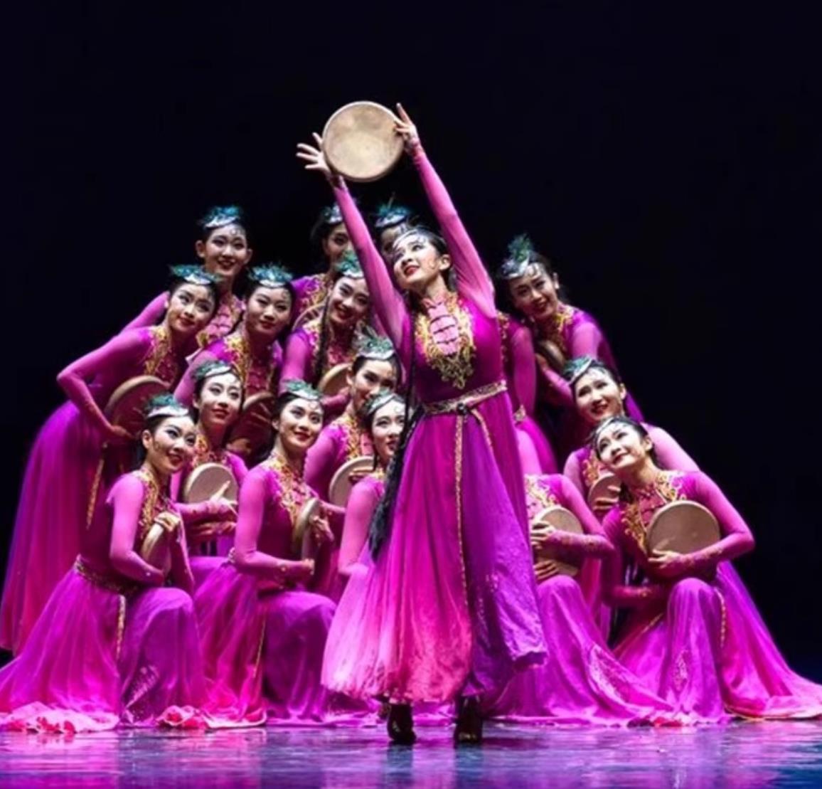 Where The Drumbeats Begin Dance Performance Costume Chinese Uyghur Dance Rosy Dress Xinjiang Ethnic Performance Attire