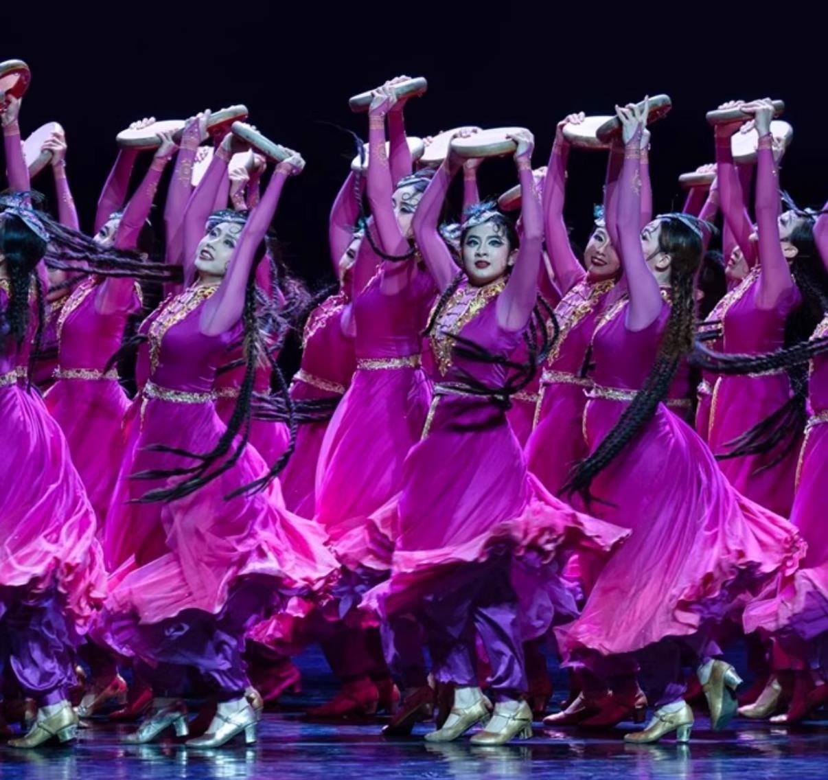 Where The Drumbeats Begin Dance Performance Costume Chinese Uyghur Dance Rosy Dress Xinjiang Ethnic Performance Attire