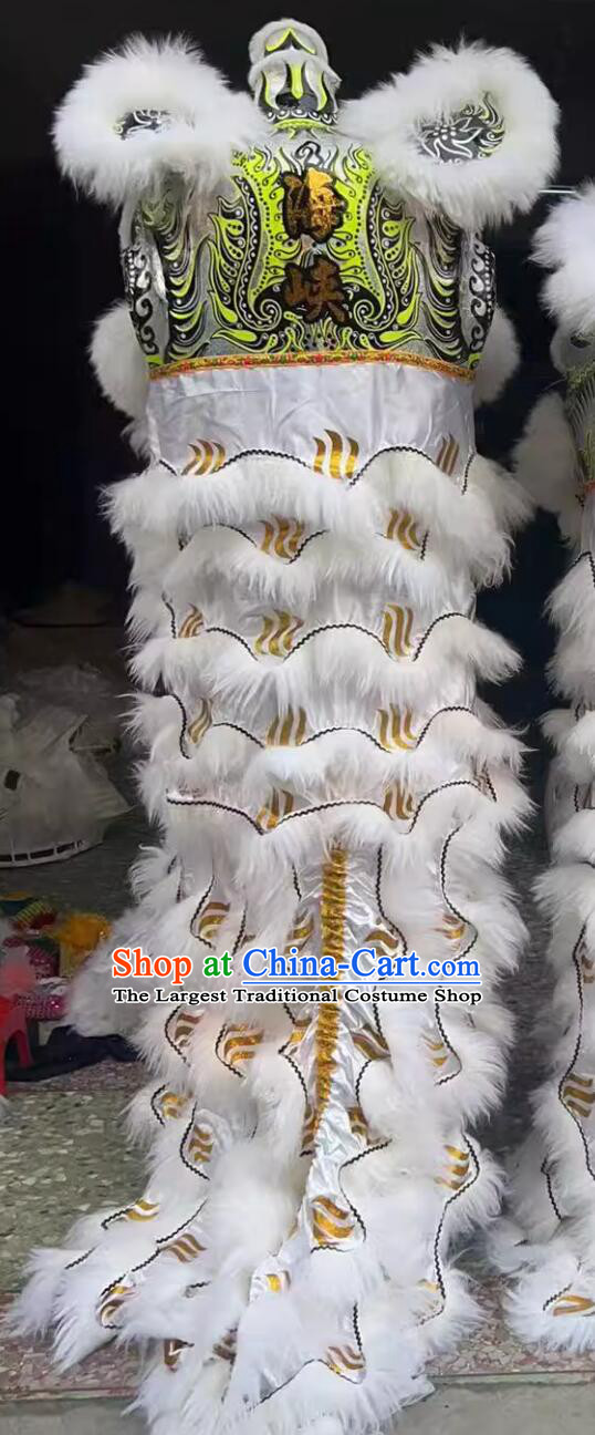Handmade Lao Fu Zi Lion Head Chinese White Wool Lion Dance Clothing Festival Dancing Lion Costume Complete Set