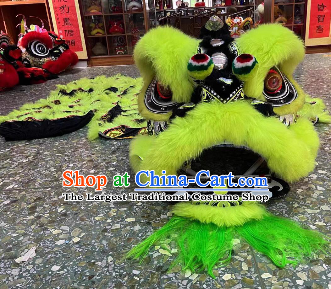 Handmade Lao Fu Zi Lion Head Chinese Green Wool Lion Dance Clothing Festival Dancing Lion Tiger Spot Costume Complete Set
