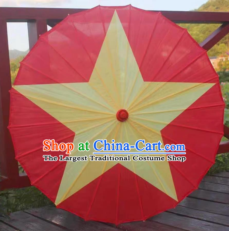 The Five Pointed Star National Flag Umbrella Chinese Opening Dance Silk Dance Umbrella Ceiling Decoration Waterproof Umbrella Prop