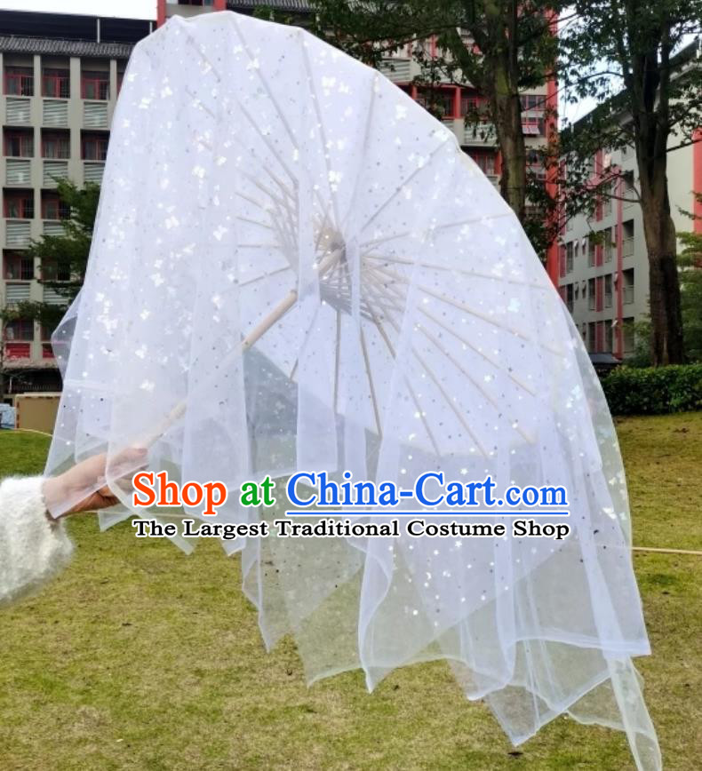White Gauzy Ethereal Chinese Ancient Dance Umbrella Classical Dance Umbrella Handmade Hanfu Dance Umbrella