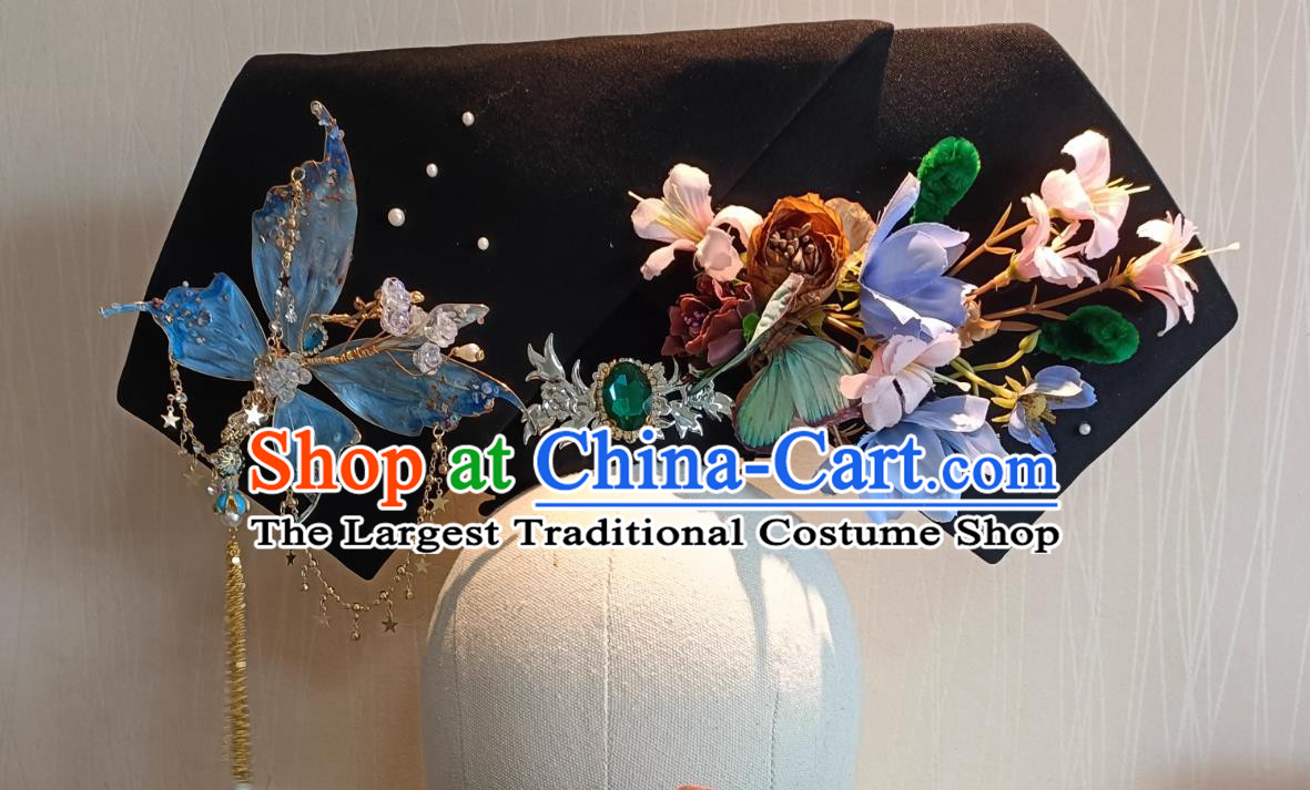 Handmade Imperial Consort Gege Hat Traditional Royal Qing Dynasty Hair Accessories Set Ancient Chinese Empress Da Lachi Headdress