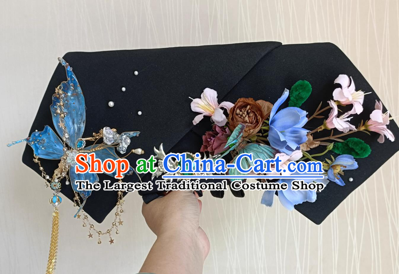 Handmade Imperial Consort Gege Hat Traditional Royal Qing Dynasty Hair Accessories Set Ancient Chinese Empress Da Lachi Headdress