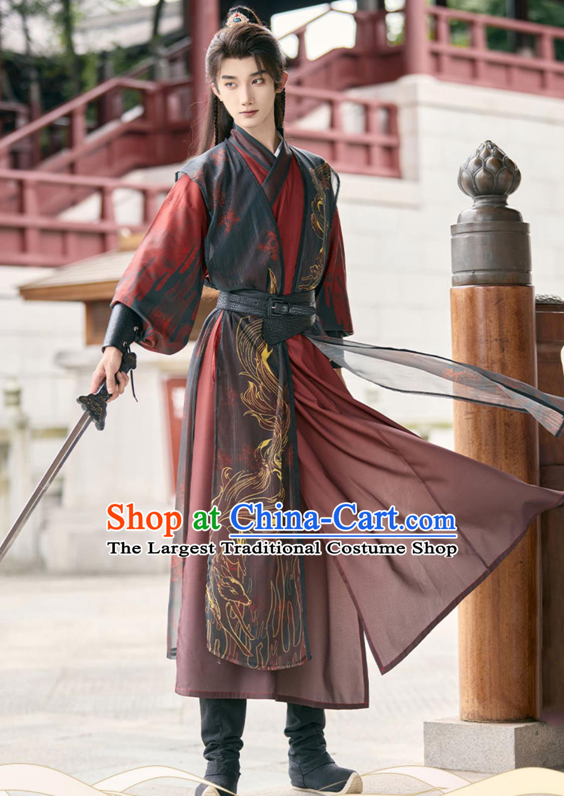 Hanfu Ancient Style Black Red Martial Arts Costume Chinese Film Television Swordsman Clothing