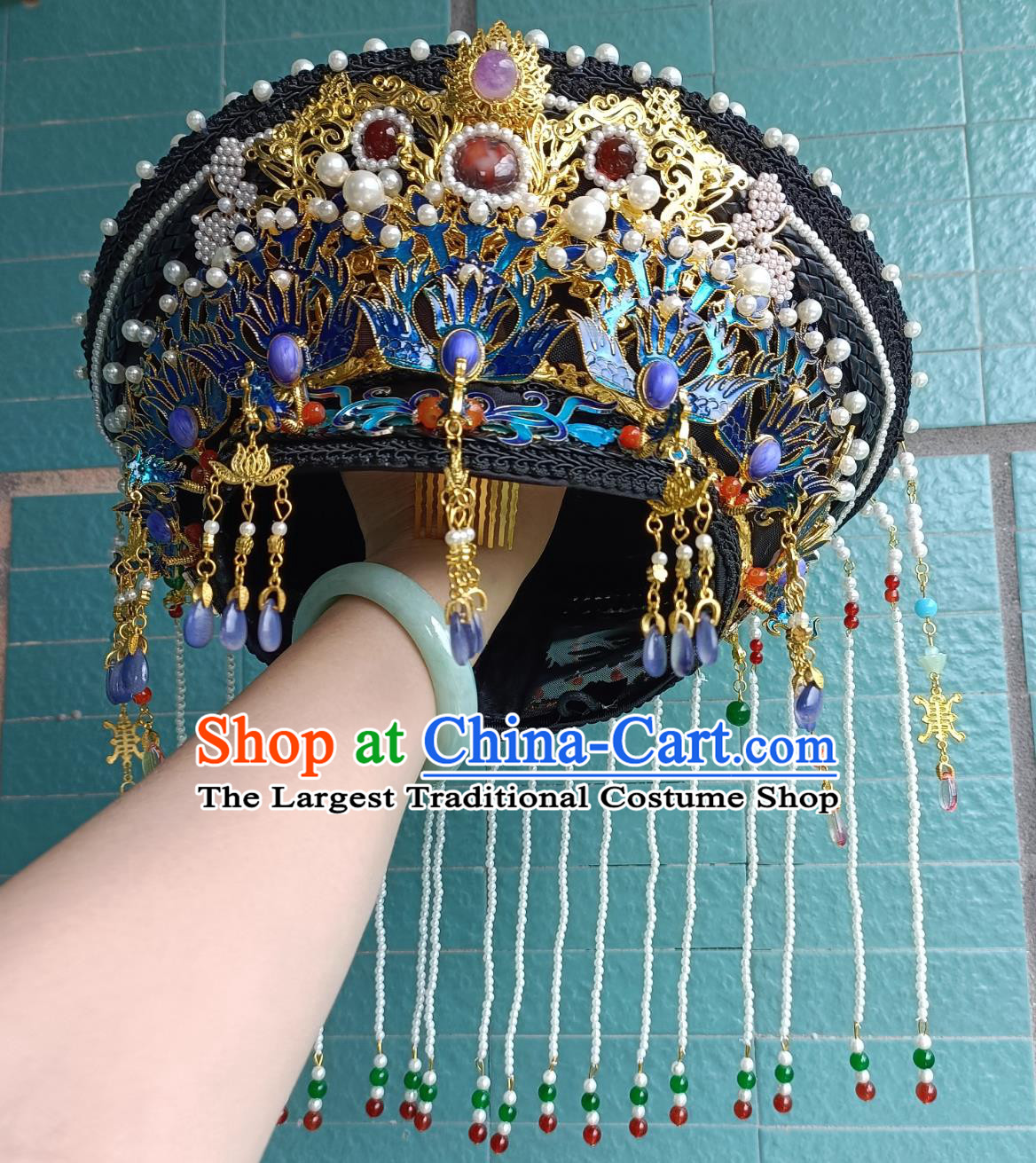 Qing Dynasty Empress Dianzi Crown Ancient Chinese Imperial Consort Headdress Wedding Queen Hairpiece