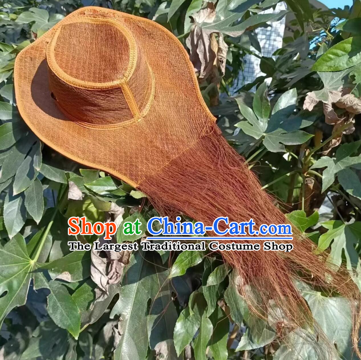Natural Palm Fiber Brown Hat With Long Horsehair Tail Handmade Cowboy Headwear