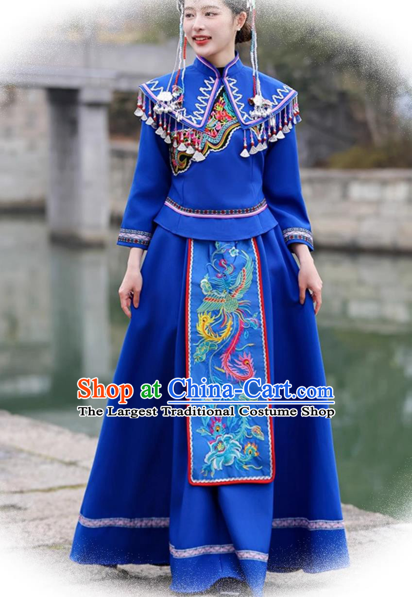 She Ethnic Group Performance Costume Women Chinese Minority Stage Dance Blue Dress