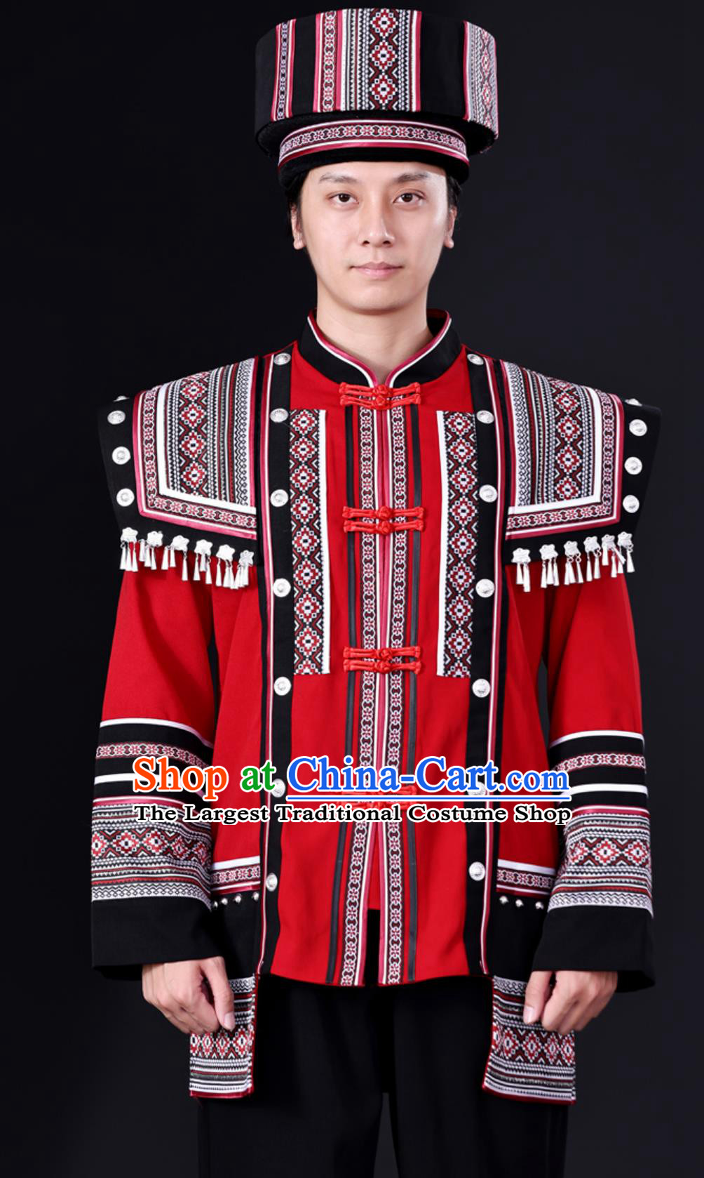 Guizhou Tujia Nationality Outfit Chinese Minority Costume Miao Ethnic Men Traditional Clothing
