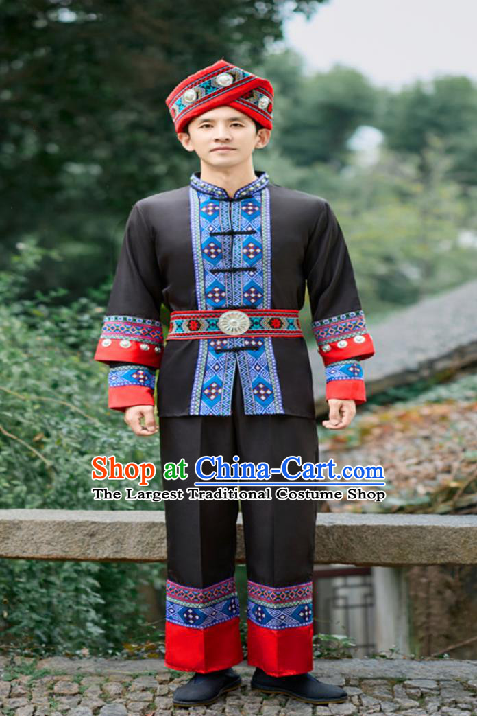 She Ethnic Men Dance Performance Costume Chinese Minority Embroidered Traditional Attire
