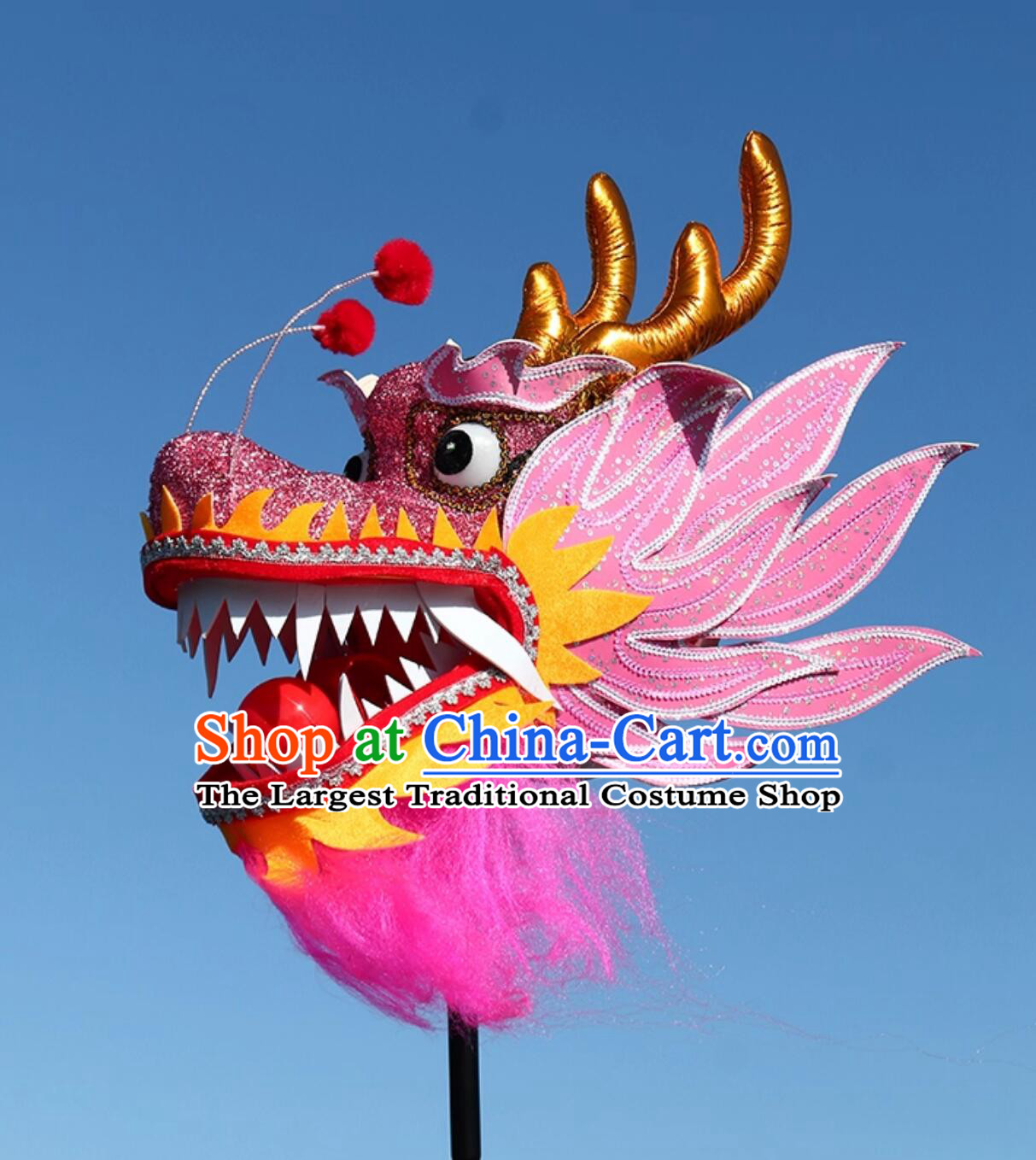 Chinese Folk Dance Pink Dragon Head Lantern Festival Handheld Dragon Head Prop