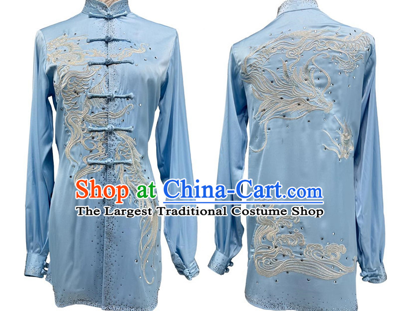 Silver Embroidery Starry Sky Tai Chi Suit Wushu Competition Blue Uniform Chinese Martial Arts Performance Clothing