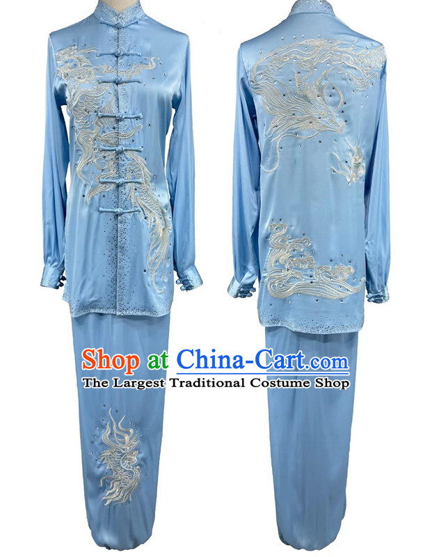Silver Embroidery Starry Sky Tai Chi Suit Wushu Competition Blue Uniform Chinese Martial Arts Performance Clothing