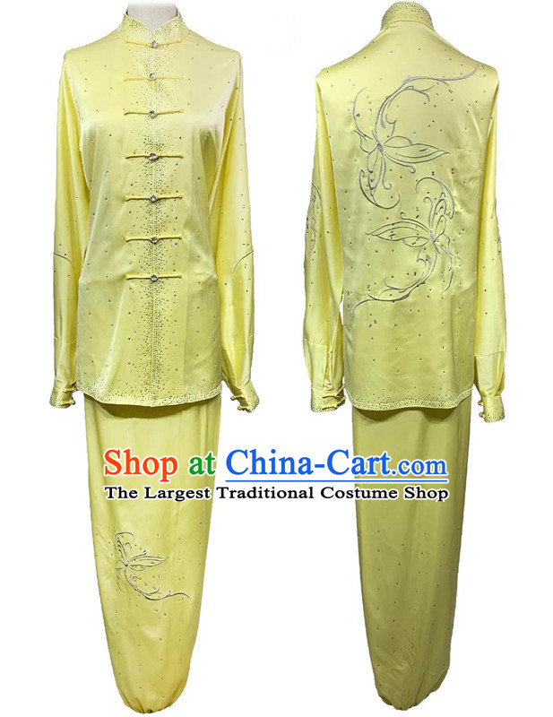 Shining Bright Diamond Embroidery Tai Chi Suit Chinese Wushu Competition Costume Professional Kung Fu Performance Clothing
