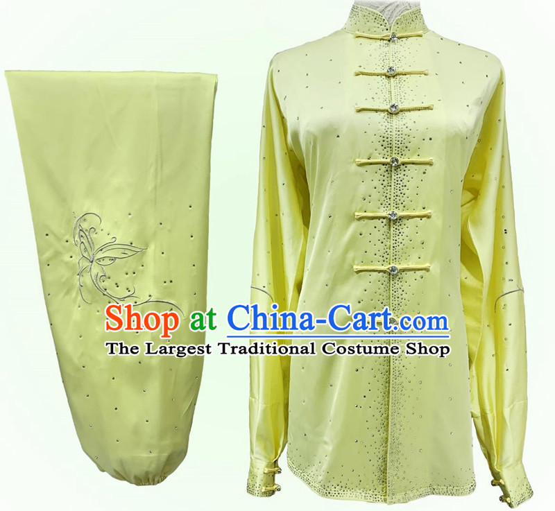 Shining Bright Diamond Embroidery Tai Chi Suit Chinese Wushu Competition Costume Professional Kung Fu Performance Clothing