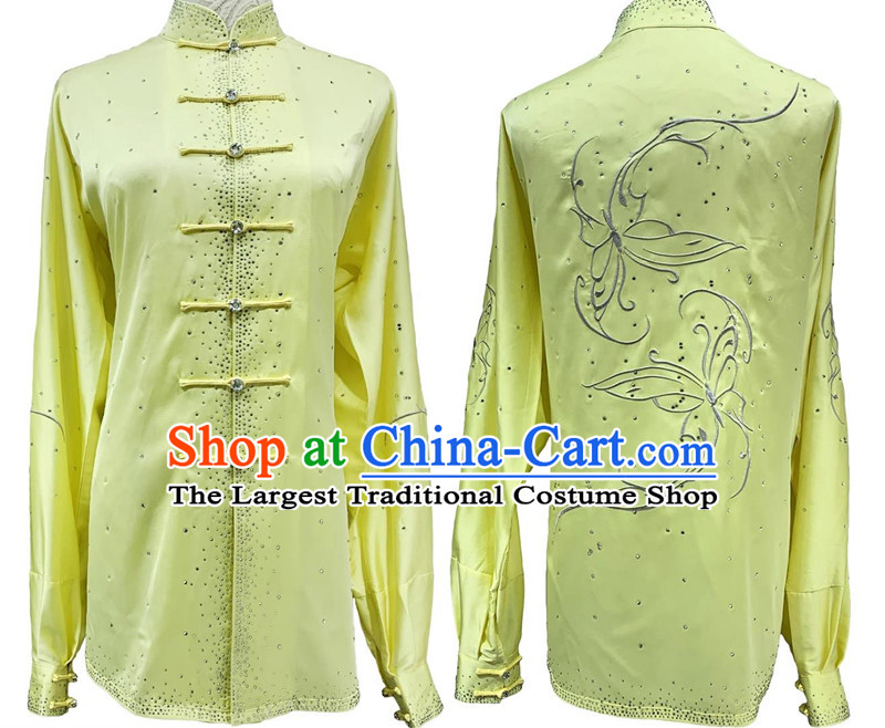 Shining Bright Diamond Embroidery Tai Chi Suit Chinese Wushu Competition Costume Professional Kung Fu Performance Clothing