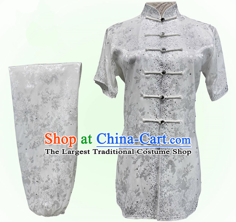 Bright Diamond Wushu Performance Costume Martial Arts Competition Uniform Chinese Kung Fu Changquan Argentate Clothing