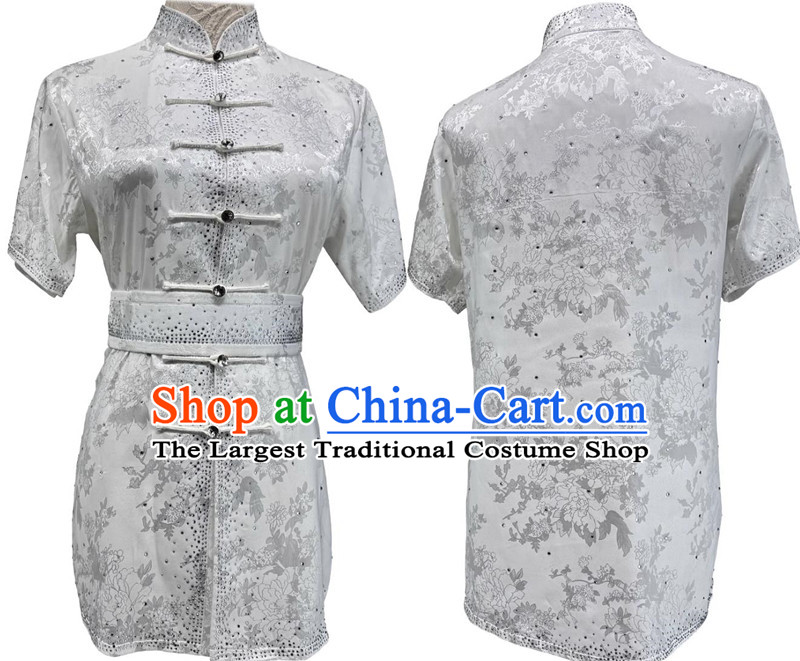 Bright Diamond Wushu Performance Costume Martial Arts Competition Uniform Chinese Kung Fu Changquan Argentate Clothing