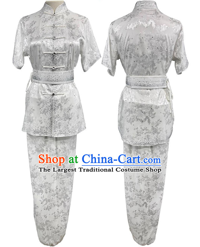 Bright Diamond Wushu Performance Costume Martial Arts Competition Uniform Chinese Kung Fu Changquan Argentate Clothing