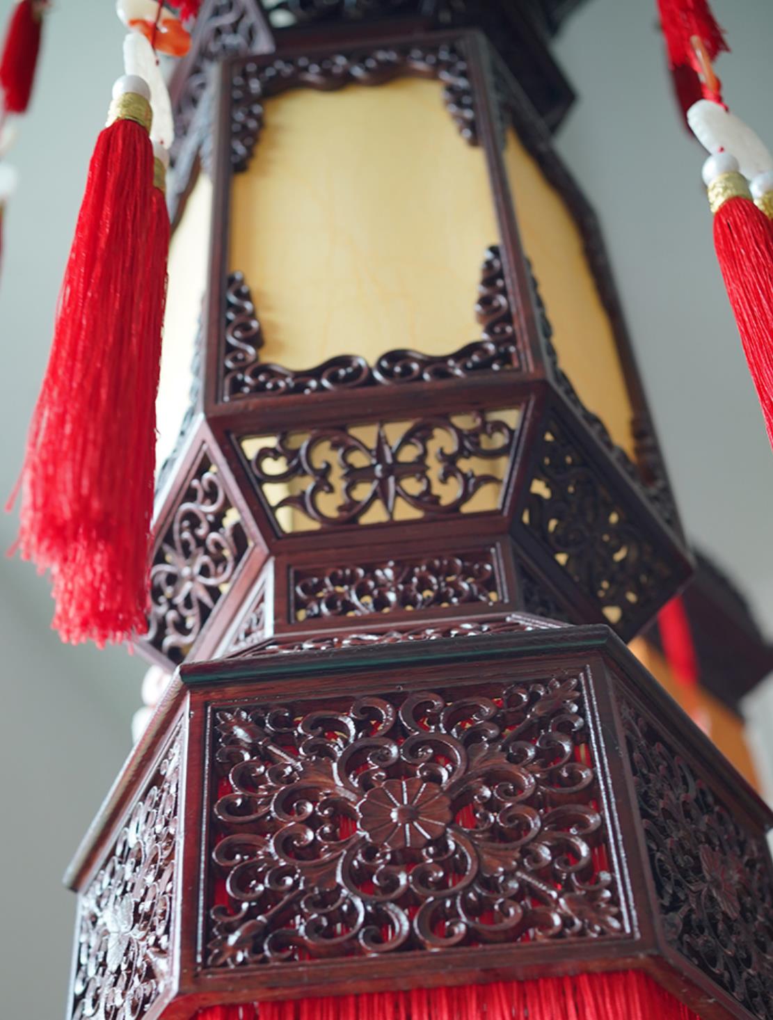 Antique Wood Pendant Light Temple Lighting Palace Lamp Chinese Palace Forbidden City Vintage Birch Wood Lantern