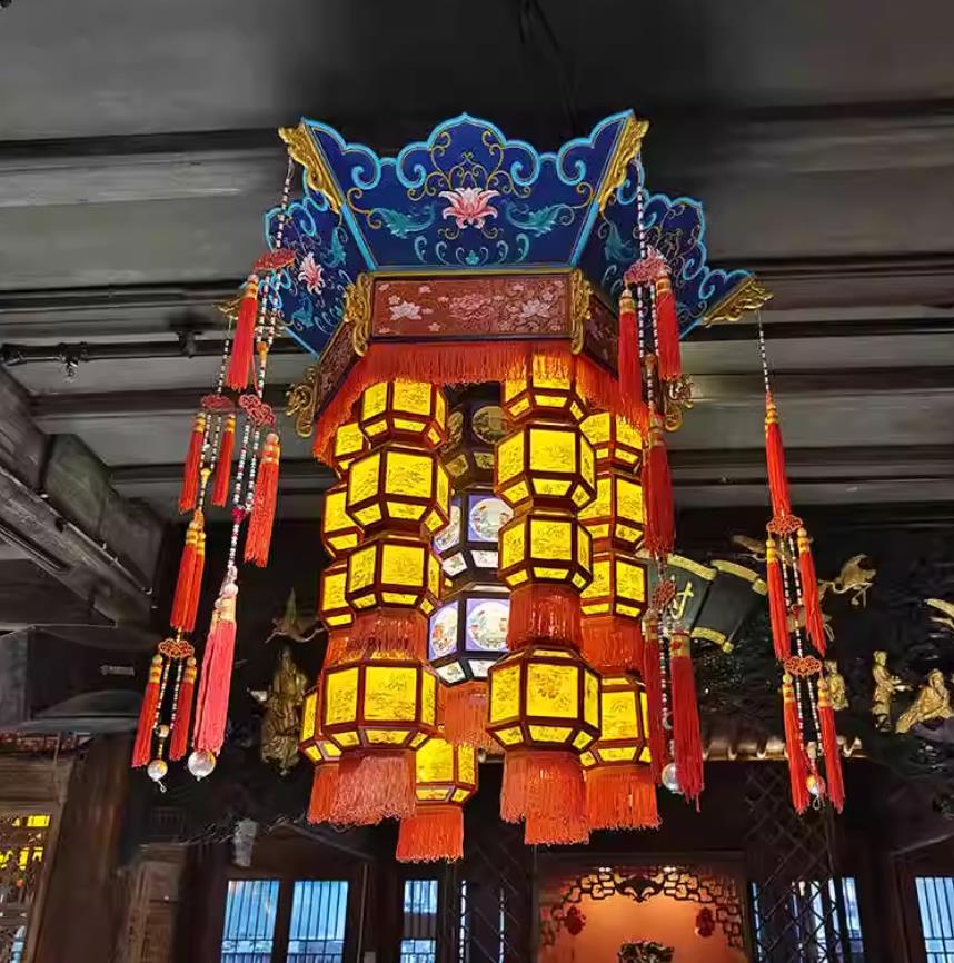 Antique Pendant Light Carving Enamel Painting Lamp Chinese Palace Lantern Temple Imperial Palace Hanging Lantern
