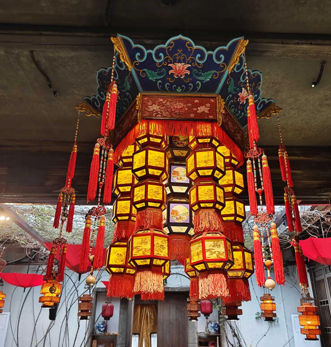 Antique Pendant Light Carving Enamel Painting Lamp Chinese Palace Lantern Temple Imperial Palace Hanging Lantern