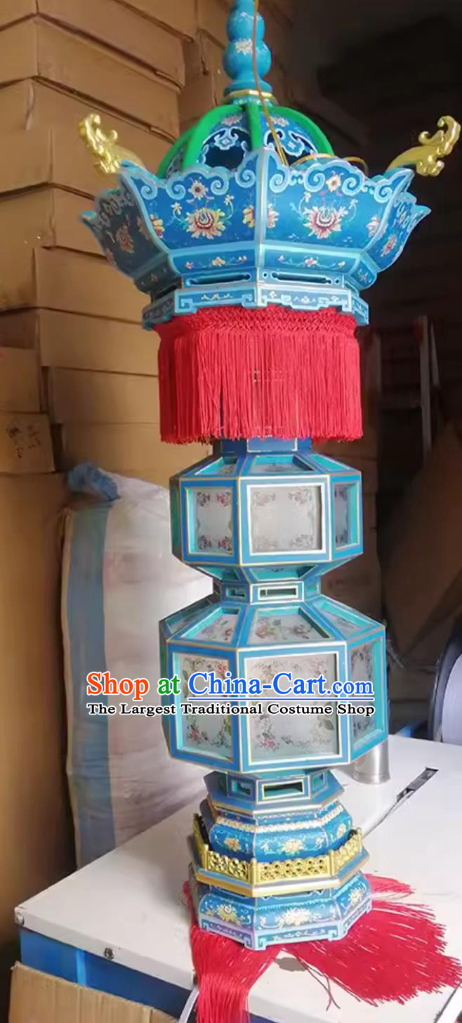 Forbidden Palace Temple Pendant Light Antique Carved Enamel Chinese Palace Lantern Wood Imperial Hanging Lamp