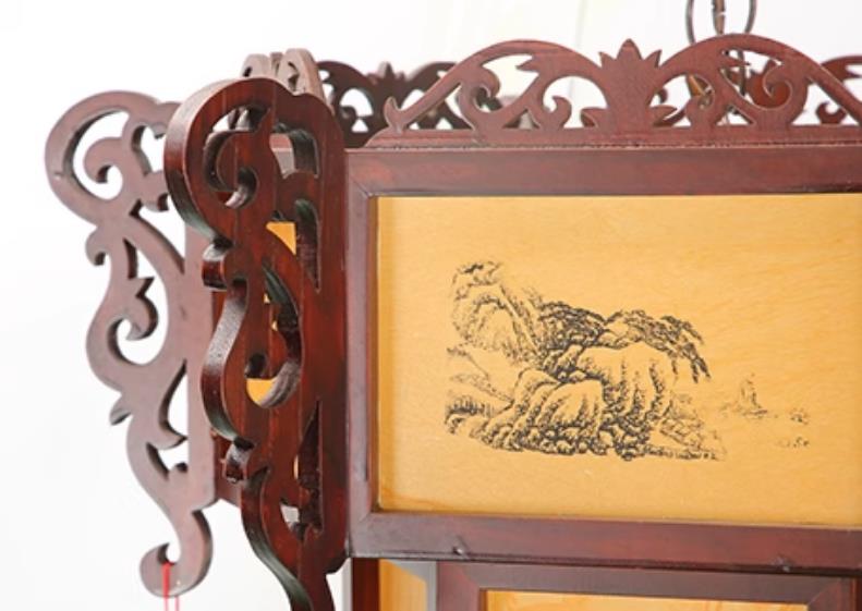 Chinese Antique Wood Palace Lantern Zen Pendant Light Hand Carved Hexagonal Palace Lantern