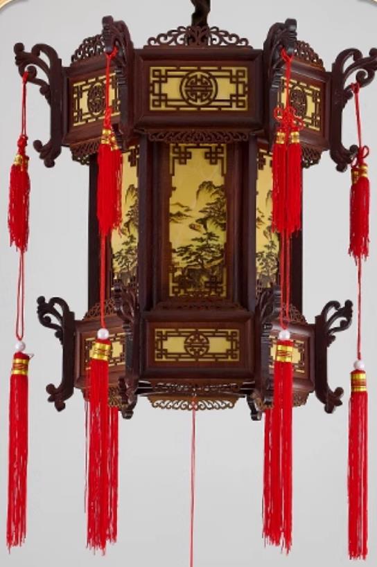 Chinese Antique Lantern Pendant Light Handmade Wood Palace Lantern Outdoor Waterproof Decoration Light