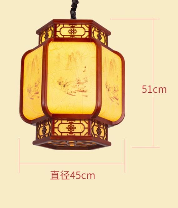 Chinese Wood Parchment Palace Lamp Antique Restaurant Lantern Room Pendant Light