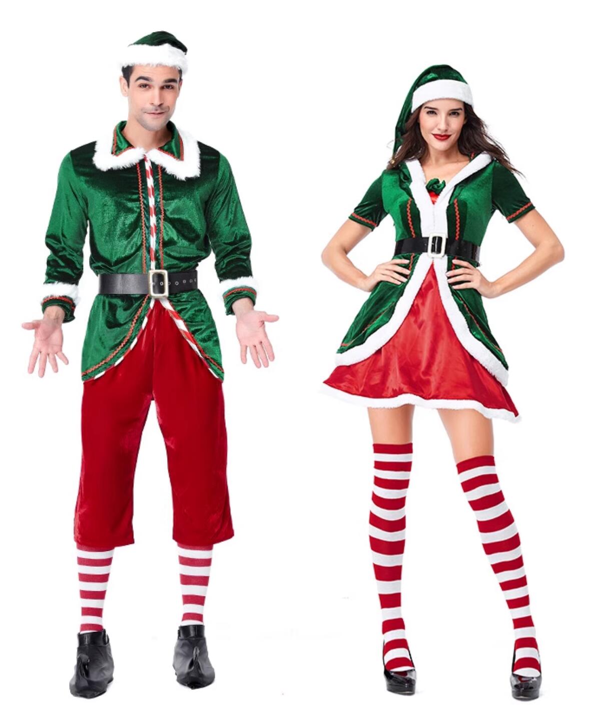 Christmas Day Theme Party Clothing Cosplay Elf Couple Costumes Christmas Green Outfits